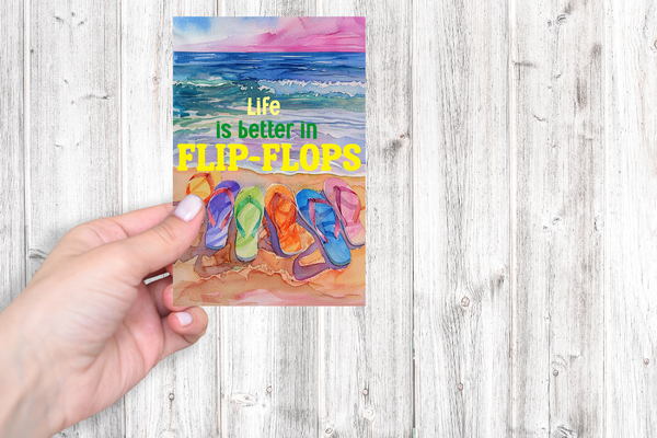 Life Is Better in Flip-Flops Blank Notecard Set | Beach Stationery with Envelopes