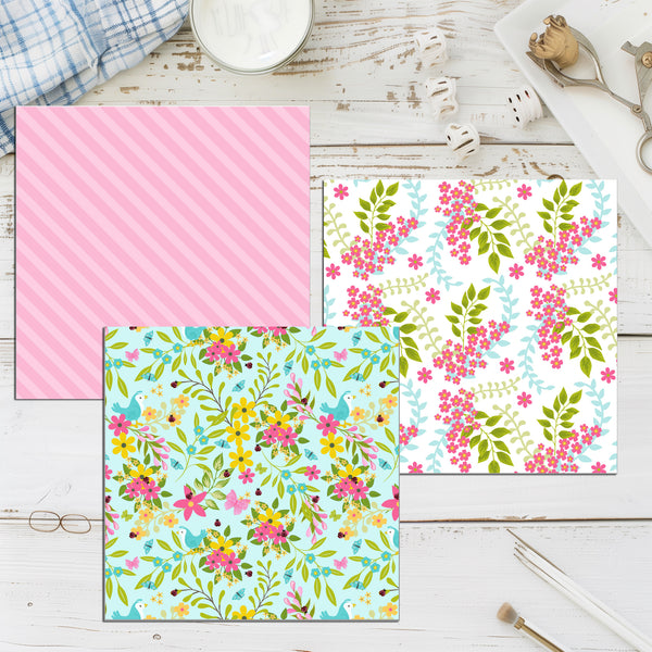 12 Mini Note Cards 3x3 Pink Flowers Green Leaves Feminine Gift Enclosures