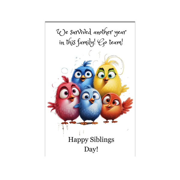 Handmade siblings day greeting card with colorful birds