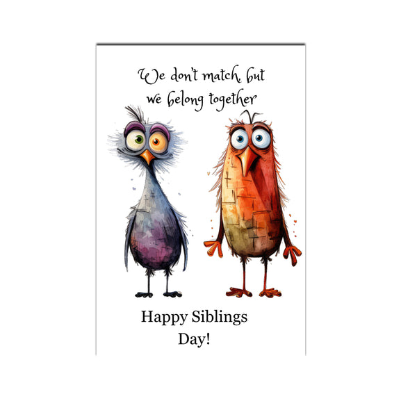 Handmade siblings day greeting card with colorful birds