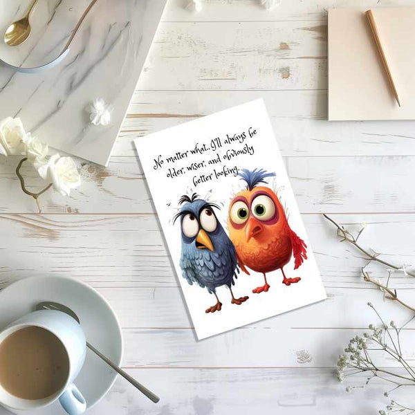 Funny Friendship Card 4x6 Quirky Birds Humor Matte w/ Envelope