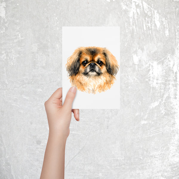 Pekinese Watercolor Print Dog Notecard | 4x6 Blank Inside | Cute Pet Lover Stationery