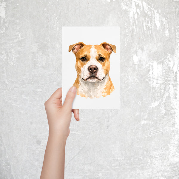 Pitbull Watercolor Print Dog Notecard | 4x6 Blank Inside | Cute Pet Lover Stationery