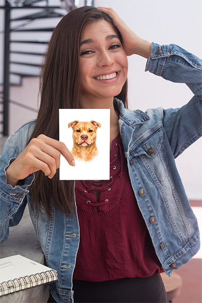 Pitbull Watercolor Print Dog Notecard | 4x6 Blank Inside | Cute Pet Lover Stationery