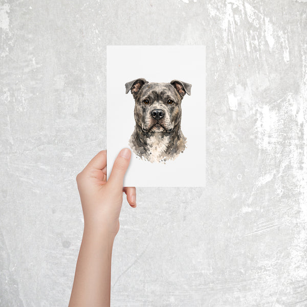 Pitbull Watercolor Print Dog Notecard | 4x6 Blank Inside | Cute Pet Lover Stationery
