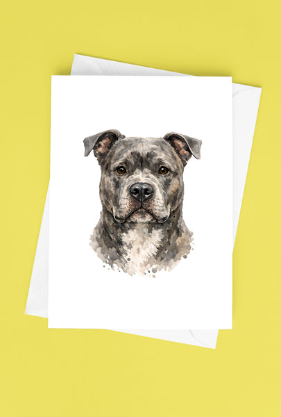 Pitbull Watercolor Print Dog Notecard | 4x6 Blank Inside | Cute Pet Lover Stationery