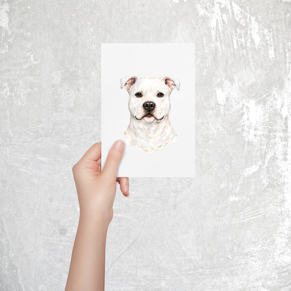 Pitbull Watercolor Print Dog Notecard | 4x6 Blank Inside | Cute Pet Lover Stationery