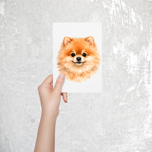 Pomeranian Watercolor Print Dog Notecard | 4x6 Blank Inside | Cute Pet Lover Stationery