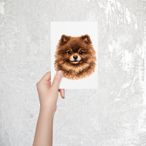 Pomeranian Watercolor Print Dog Notecard | 4x6 Blank Inside | Cute Pet Lover Stationery