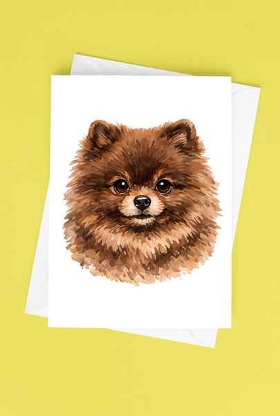 Pomeranian Watercolor Print Dog Notecard | 4x6 Blank Inside | Cute Pet Lover Stationery