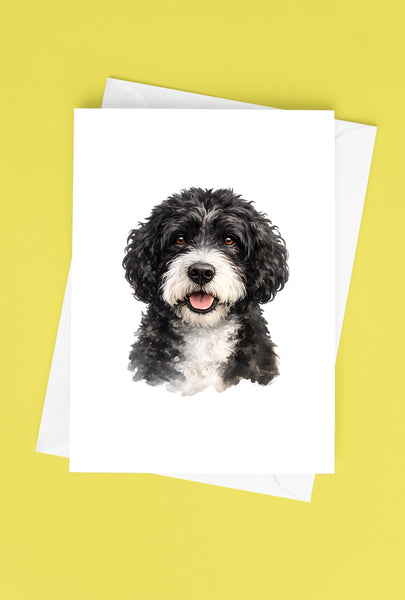 Portuguese Waterdog Watercolor Print Dog Notecard | 4x6 Blank Inside | Cute Pet Lover Stationery
