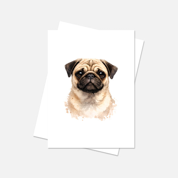 Pug Watercolor Print Dog Notecard | 4x6 Blank Inside | Cute Pet Lover Stationery