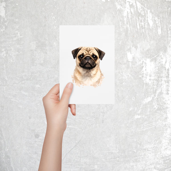 Pug Watercolor Print Dog Notecard | 4x6 Blank Inside | Cute Pet Lover Stationery