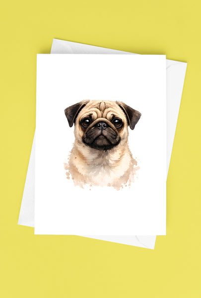 Pug Watercolor Print Dog Notecard | 4x6 Blank Inside | Cute Pet Lover Stationery