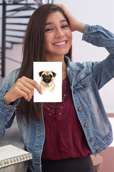 Pug Watercolor Print Dog Notecard | 4x6 Blank Inside | Cute Pet Lover Stationery