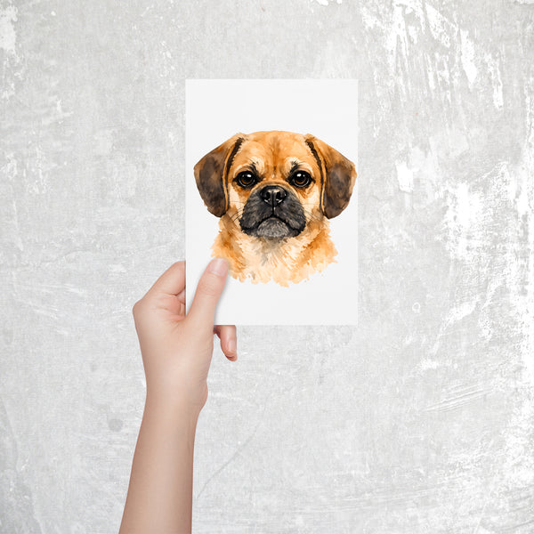 Puggle Watercolor Print Dog Notecard | 4x6 Blank Inside | Cute Pet Lover Stationery
