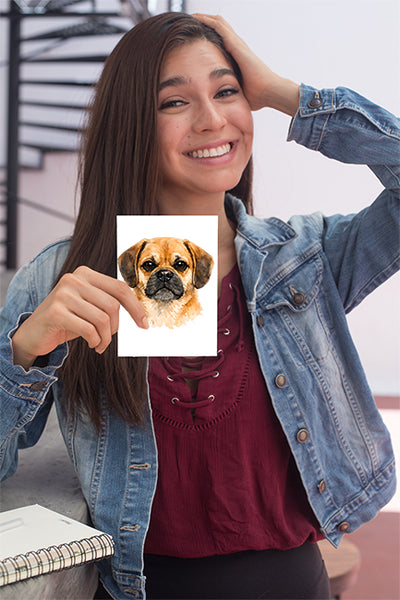 Puggle Watercolor Print Dog Notecard | 4x6 Blank Inside | Cute Pet Lover Stationery