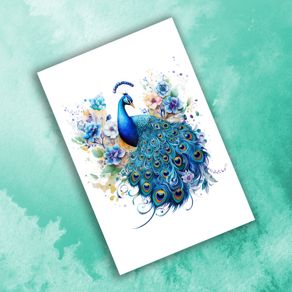 10 Handmade Peacocks – Blank Inside – Folded 4x6 Every Occasion Notecards with White Envelopes