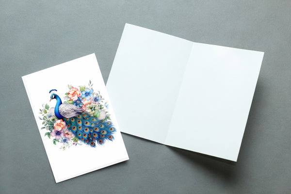 10 Handmade Peacocks – Blank Inside – Folded 4x6 Every Occasion Notecards with White Envelopes