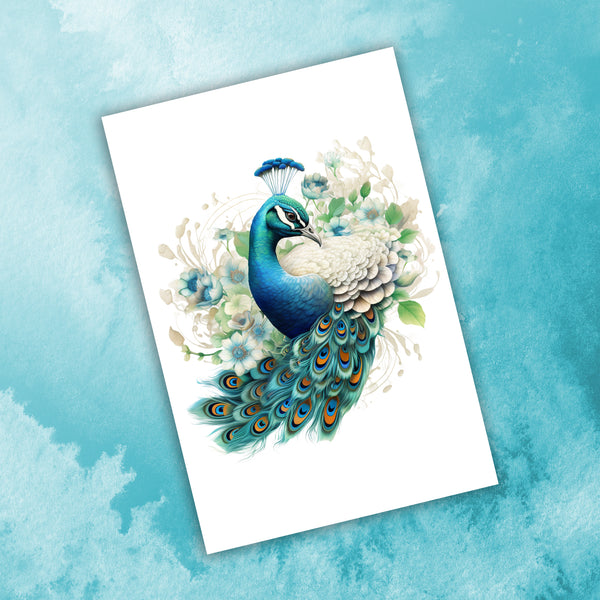 10 Handmade Peacocks – Blank Inside – Folded 4x6 Every Occasion Notecards with White Envelopes