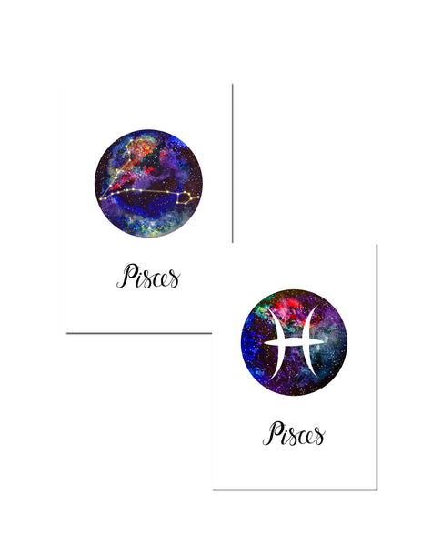 Pisces Zodiac Greeting Card Set – Celestial Astrology Note Cards with Envelopes (Blank Inside)