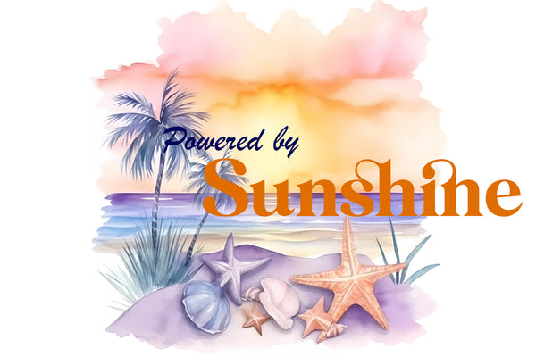 Powered by Sunshine Blank Notecard Set | Coastal Beach Stationery with Envelopes