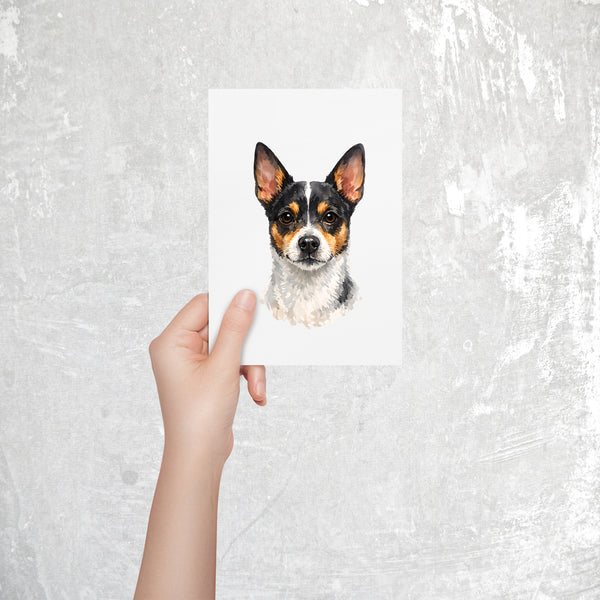Rat Terrier Watercolor Print Dog Notecard | 4x6 Blank Inside | Cute Pet Lover Stationery