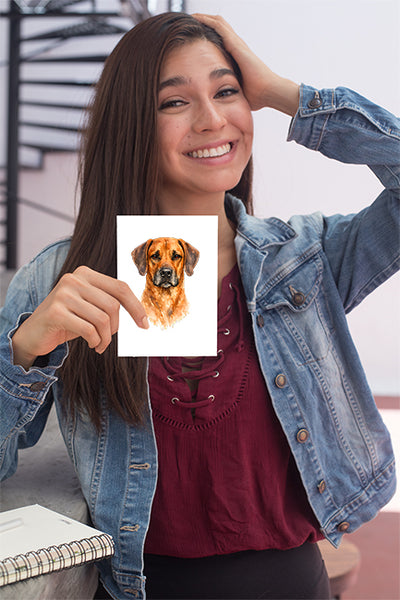 Rhodesian Ridgeback Watercolor Print Dog Notecard | 4x6 Blank Inside | Cute Pet Lover Stationery