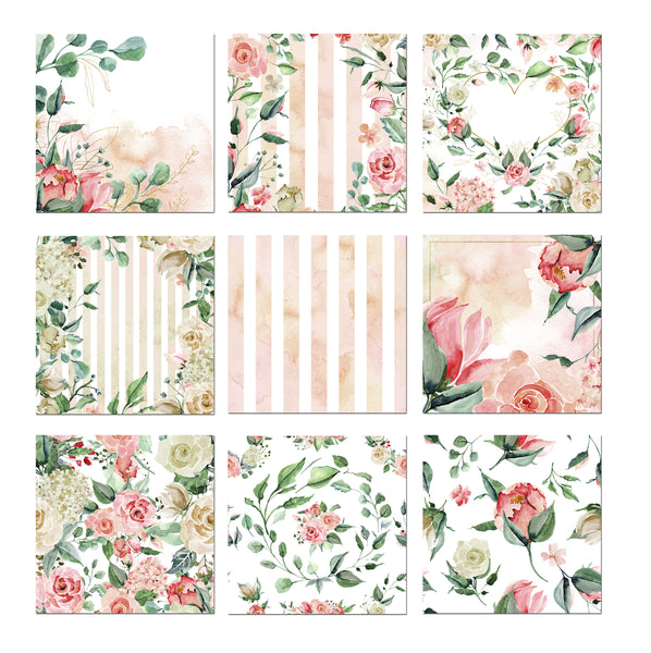 9 Mini Note Cards 3x3 Red &amp; Pink Roses Feminine Gift Enclosure Set