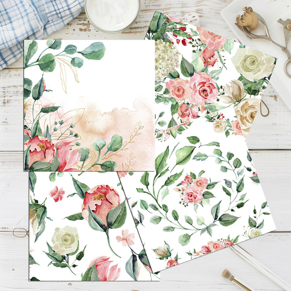 9 Mini Note Cards 3x3 Red &amp; Pink Roses Feminine Gift Enclosure Set