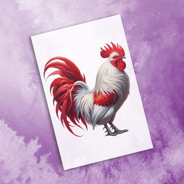 10 Handmade Roosters – Blank Inside – Folded 4x6 Every Occasion Cards with White Envelopes