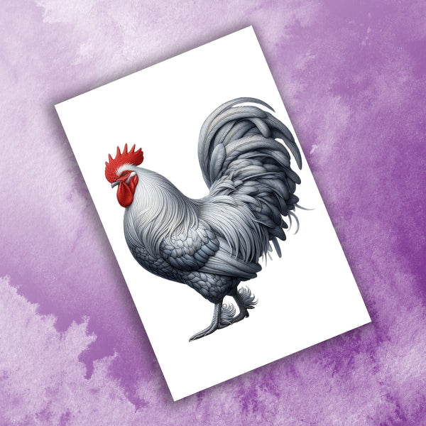 10 Handmade Roosters – Blank Inside – Folded 4x6 Every Occasion Cards with White Envelopes