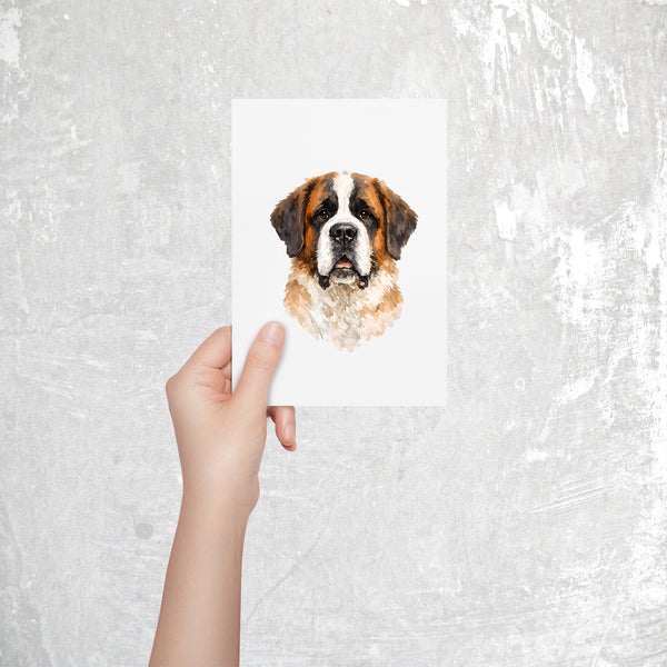 Saint Bernard Watercolor Print Dog Notecard | 4x6 Blank Inside | Cute Pet Lover Stationery