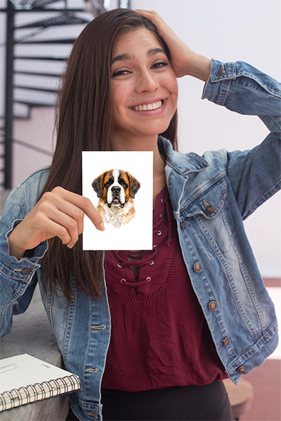 Saint Bernard Watercolor Print Dog Notecard | 4x6 Blank Inside | Cute Pet Lover Stationery
