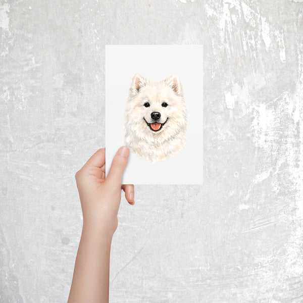 Samoyed Watercolor Print Dog Notecard | 4x6 Blank Inside | Cute Pet Lover Stationery