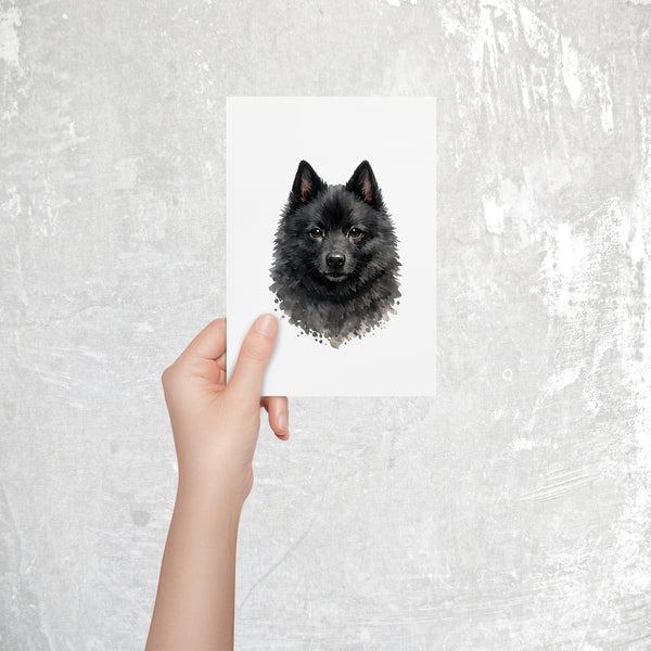 Schipperke Watercolor Print Dog Notecard | 4x6 Blank Inside | Cute Pet Lover Stationery