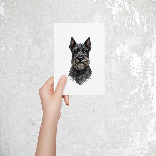 Schnauzer Watercolor Print Dog Notecard | 4x6 Blank Inside | Cute Pet Lover Stationery