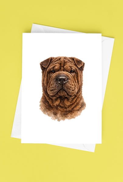 Shar Pei Watercolor Print Dog Notecard | 4x6 Blank Inside | Cute Pet Lover Stationery