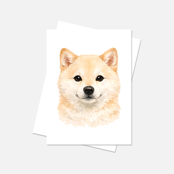 Shiba Inu Watercolor Print Dog Notecard | 4x6 Blank Inside | Cute Pet Lover Stationery