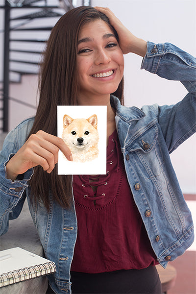Shiba Inu Watercolor Print Dog Notecard | 4x6 Blank Inside | Cute Pet Lover Stationery