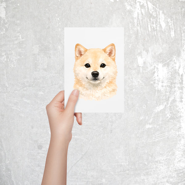 Shiba Inu Watercolor Print Dog Notecard | 4x6 Blank Inside | Cute Pet Lover Stationery