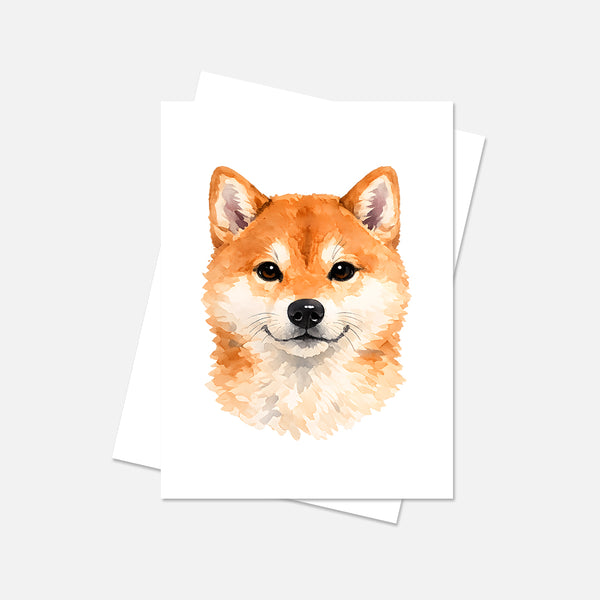 Shiba Inu Watercolor Print Dog Notecard | 4x6 Blank Inside | Cute Pet Lover Stationery
