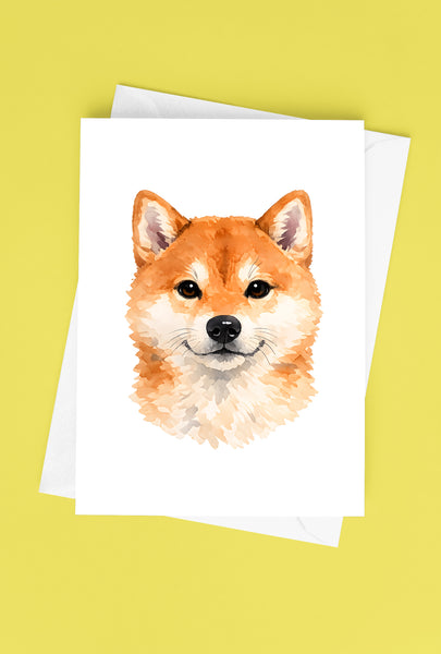 Shiba Inu Watercolor Print Dog Notecard | 4x6 Blank Inside | Cute Pet Lover Stationery