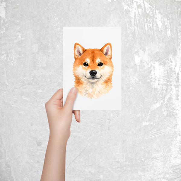 Shiba Inu Watercolor Print Dog Notecard | 4x6 Blank Inside | Cute Pet Lover Stationery