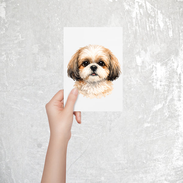 Shih Tzu Watercolor Print Dog Notecard | 4x6 Blank Inside | Cute Pet Lover Stationery