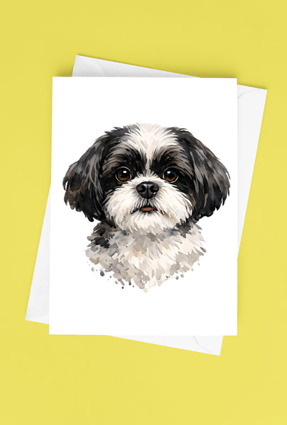 Shih Tzu Watercolor Print Dog Notecard | 4x6 Blank Inside | Cute Pet Lover Stationery
