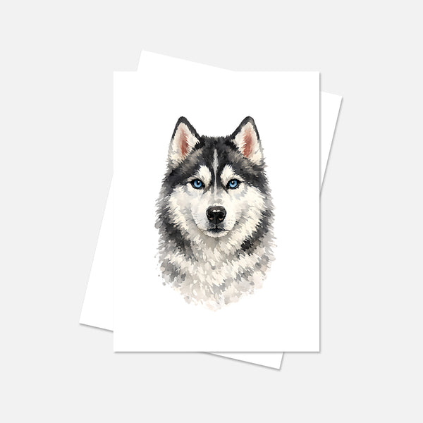 Siberian Husky Watercolor Print Dog Notecard | 4x6 Blank Inside | Cute Pet Lover Stationery