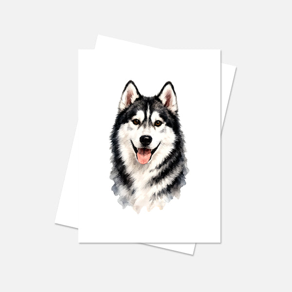 Siberian Husky Watercolor Print Dog Notecard | 4x6 Blank Inside | Cute Pet Lover Stationery