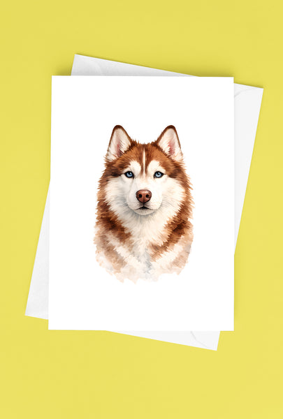 Siberian Husky Watercolor Print Dog Notecard | 4x6 Blank Inside | Cute Pet Lover Stationery