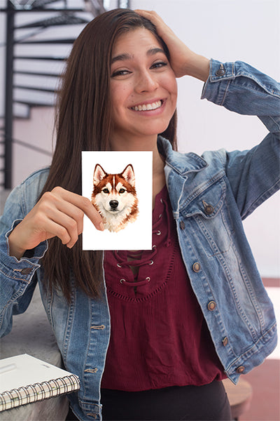 Siberian Husky Watercolor Print Dog Notecard | 4x6 Blank Inside | Cute Pet Lover Stationery